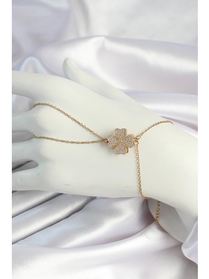 HERŞEYBURDAMODA 316L Çelik Gold Renk Zincirli Dönen Yonca Figürlü Şahmeran