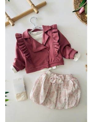 Miniğimin Cicileri Süet Ceketli Balon Etek 4 Lü Kız Çocuk Takım - Mor