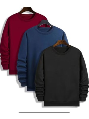 Masimar Erkek 3'lü Bisiklet Yaka Sweatshirt Pamuklu Düz Kazak