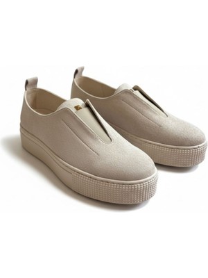 Ne&Ve Shoes Bej Süet Hakiki Deri Lastikli Kadın Günlük Sneaker