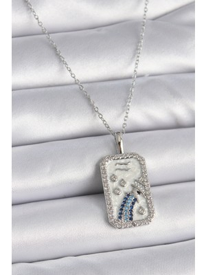 HERŞEYBURDAMODA 316L Çelik Gümüş Renk Zincir Kova Burcu Zirkon Taşlı Kadın Kolye