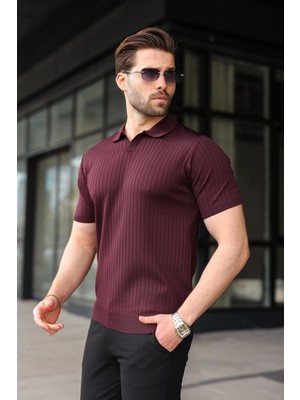 Madmext Mürdüm Polo Yaka Triko Erkek Tişört E7461