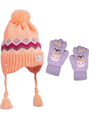 Kitti 4-8 Yaş Kız Çocuk Kulaklıklı Bere & Eldiven 2'li Takım