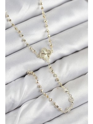 HERŞEYBURDAMODA Pirinç Zirkon Taşlı Yonca Model Gold Renk Kadın Y Kolye