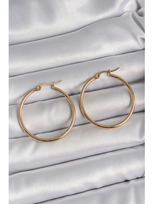 HERŞEYBURDAMODA 316 Çelik Gold Renk 33 mm Kadın Halka Model Kadın Küpe