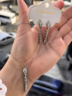 Ferro Gümüş Çelik Kadın Küpe ve Kolye Set FRJW10007A-A 2 Yıl Garantili Hediye Paketli