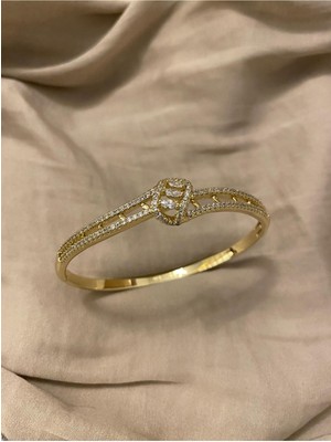 Hedef Bujiteri 14K Xuping Taşlı Zirkon Detaylı Gold Renk Kelepçe Bilezik, Bileklik