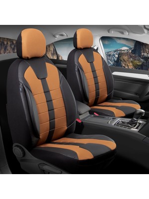 Honda Legend Uyumlu Deri Detaylı Oto Koltuk Kılıfı Ön-Arka Set Vista Seri Tarçın