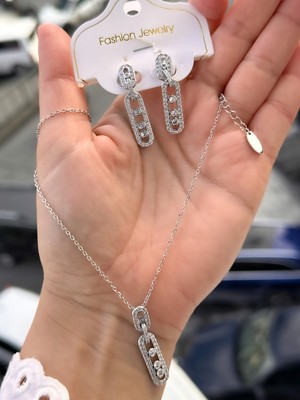 Ferro Gümüş Çelik Kadın Küpe ve Kolye Set FRJW10008A-A 2 Yıl Garantili Hediye Paketli
