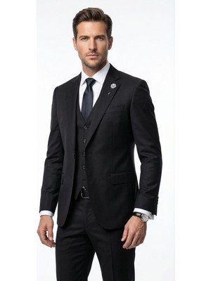 Plus Scorpion Erkek Klasik Slim Fit Takım Elbise – Notch Yaka, Yaka Punto Dikişli, Tek Düğmeli, Çift Yırtmaçlı