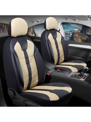 Honda Legend Uyumlu Deri Detaylı Oto Koltuk Kılıfı Ön-Arka Set Vista Seri Siyah-Bej