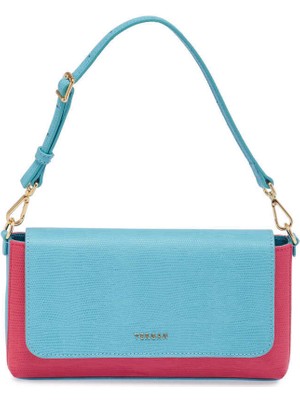 Tergan Fuşya Mavi Hakiki Deri Kadın El Çantası - S24Y1BC80286-U6Y