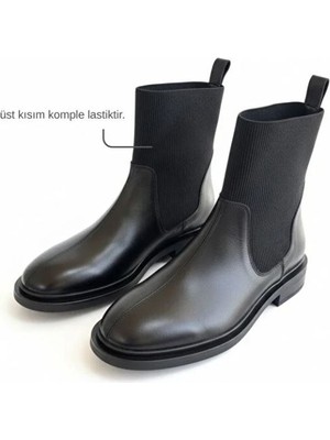 Ne&Ve Shoes Chelsea Lastikli Kadın Yuvarlak Burunlu Bot