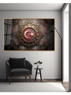 idealizbiz Modern Türk Bayrağı Cam Tablo Ev Ofis Makam Odası Büyük Boy Duvar Dekoru
