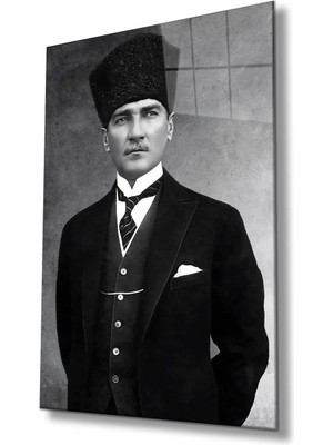 idealizbiz Atatürk Portre Cam Tablo Modern Ev Ofis Salon Hediyelik Büyük Tablo Duvar Dekoru