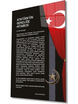 idealizbiz Atatürk'ün Gençliğe Hitabesi Cam Tablo Modern Ev Ofis Salon Hediyelik Büyük Tablo Duvar Dekoru