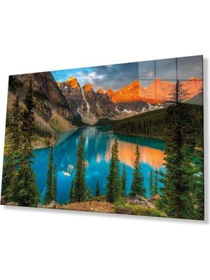 idealizbiz Dağ Yansıma Manzara Cam Tablo 4mm Dayanıklı Temperli Cam Mountain Reflection Landscape Glass Table
