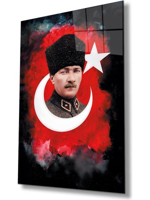 idealizbiz Atatürk Portre Cam Tablo Modern Ev Ofis Salon Hediyelik Büyük Tablo Duvar Dekoru