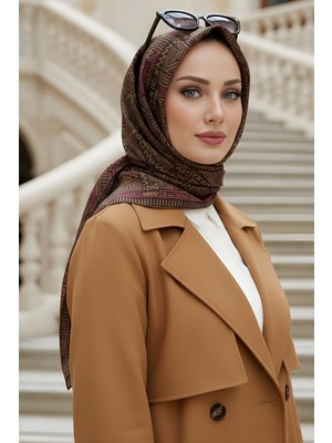 İmaj Butik Taba Fuşya Soft Dijital Pamuklu Eşarp