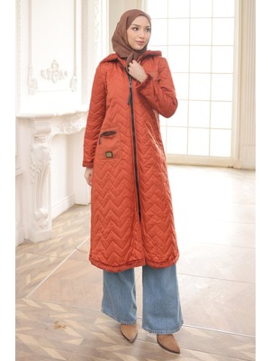 İmaj Butik Kremit Kapüşonlu Içi Kürklü Kaban