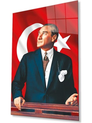 idealizbiz Atatürk Cam Tablo 4mm Dayanıklı Temperli Cam, Atatürk Glass Wall Art