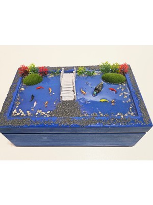 Retroxy Wood Özel Tasarım Epoksi Takı Kutusu – Göl Temalı (25X15X10 Cm)