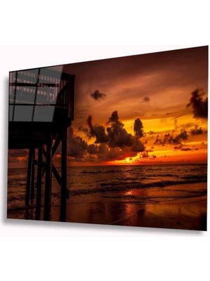 idealizbiz Denizde Günbatımı Cam Tablo 4mm Dayanıklı Temperli Cam