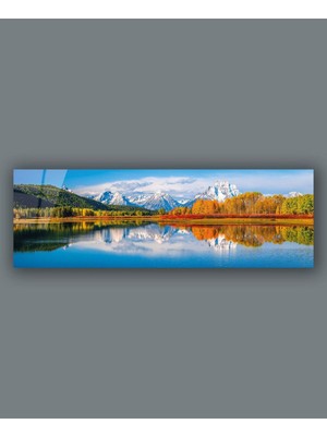 idealizbiz Manzara Panoramik Cam Tablo Göl Dağ ve Orman Hediyelik Büyük Tablo Ev Ofis Dekoru