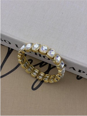 Hedef Bujiteri Gold Renk,gümüş Kristal Taşlı Ince ,lastikli,baget Model Bileklik