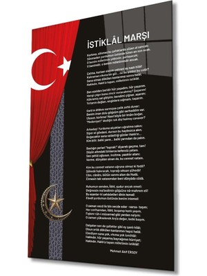 idealizbiz Istiklal Marşı ve Türk Bayrağı Cam Tablo Modern Ev Ofis Salon Hediyelik Büyük Tablo Duvar Dekoru