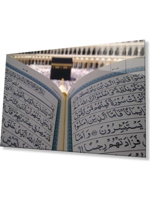 idealizbiz Kuran ve Kabe Dini Islami Duvar Dekoru Kaligrafi Cam Tablo 4mm Dayanıklı Temperli Cam