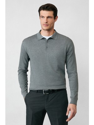 Kiğılı Regular Fit Polo Yaka Düz Triko Kazak