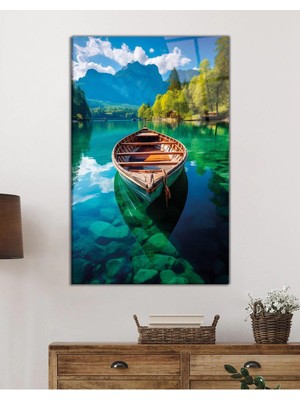 idealizbiz Kayık Manzara Cam Tablo Hediyelik Büyük Tablo Ev Ofis Dekoru