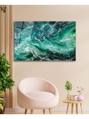 idealizbiz Deniz Dalga Manzara Cam Tablo , Ev Ofis Salon Hediyelik Duvar Dekoru