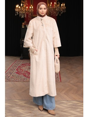 İmaj Butik Bej Kol Lastikli Angora Kaban