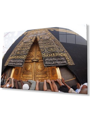 idealizbiz Kabe Kapısı Dini Islami Duvar Dekoru Kaligrafi Cam Tablo 4mm Dayanıklı Temperli Cam