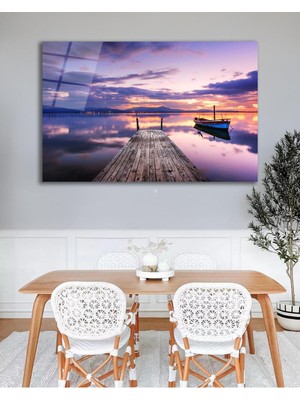 idealizbiz Göl Liman Manzara Cam Tablo, Ev Ofis Salon Hediyelik Duvar Dekoru