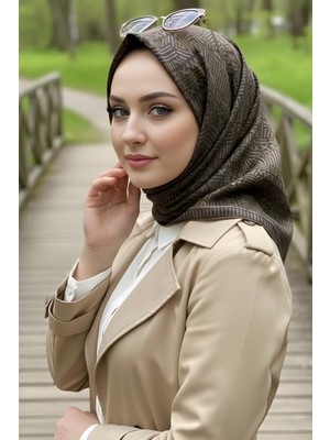 İmaj Butik Koyu Haki Soft Dijital Pamuklu Eşarp