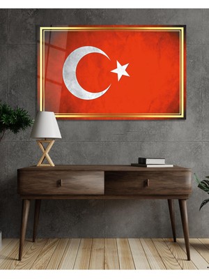 idealizbiz Bayrak Cam Tablo Modern Ofis Makam Odası Hediyelik Büyük Tablo Duvar Dekoru