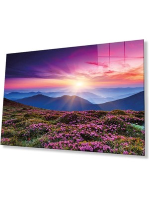idealizbiz Dağ Manzara Pembe Cam Tablo 4mm Dayanıklı Temperli Cam Mountain Landscape Green Glass Wall Art