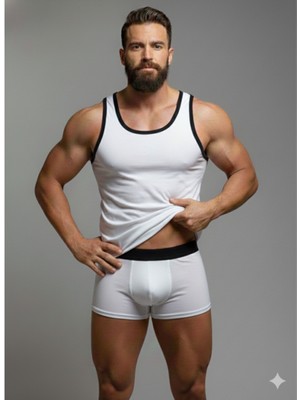 Moda Şahsenem Erkek Beyaz Tank Top Boxer Takım