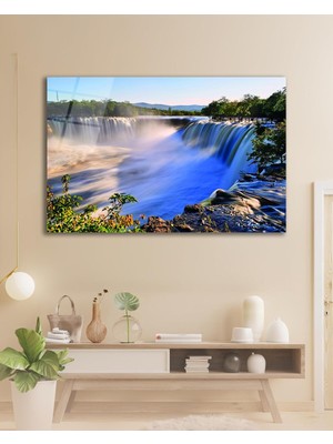 idealizbiz Doğa Şelale Manzara Cam Tablo Modern Ev Ofis Salon Hediyelik Büyük Tablo Duvar Dekoru