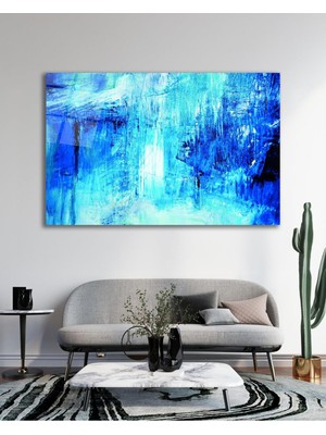 idealizbiz Mavi Manzara Cam Tablo, Ev Ofis Salon Hediyelik Duvar Dekoru