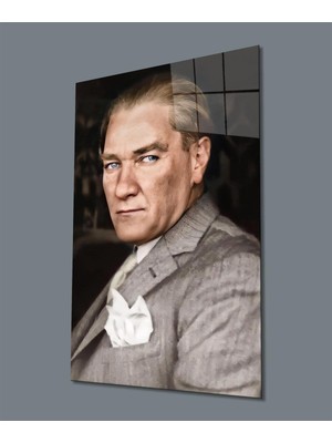 idealizbiz Atatürk Portre Dikey Cam Tablo Hediyelik Büyük Tablo Ev Ofis Dekoru