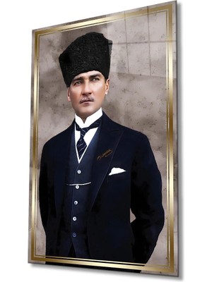 idealizbiz Atatürk Portre Cam Tablo Modern Ev Ofis Salon Hediyelik Büyük Tablo Duvar Dekoru