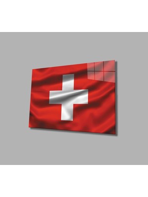 idealizbiz Isviçre Cam Tablo 4mm Dayanıklı Temperli Cam, Swiss Flag Glass Wall Art