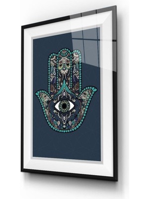 idealizbiz Mavi Renkli Çerçeve Efektli Fatma Ananın Eli Cam Tablo 4mm Dayanıklı Temperli Cam