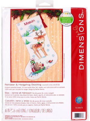 Storemax Kanaviçe "ren Geyiği ve Kirpi" Kişiselleştirilmiş Çorap Seti, Beyaz 14 Adet Aida, 40 cm