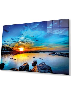 idealizbiz Kaya Deniz Manzara Cam Tablo 4mm Dayanıklı Temperli Cam Mountain Reflection Landscape Glass Table 4