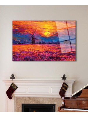 idealizbiz Soyut Manzara Gün Batımı Cam Tablo , Ev Ofis Salon Hediyelik Duvar Dekoru